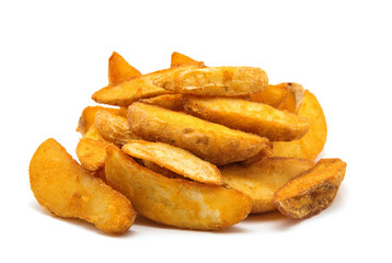 fried Potato wedges. Fast food. Isolated on white