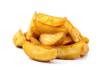 fried Potato wedges. Fast food. Isolated on white