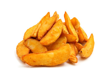 fried Potato wedges. Fast food. Isolated on white