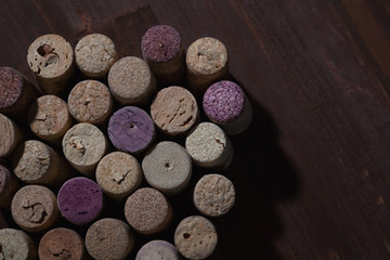 cork tree, cork from under the bottles of wine, free space. Butt ends of wine corks