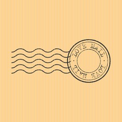 postal stamp sign on card board, love mail typographic for valentine or greeting card