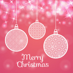 Openwork Christmas ball from paper on blue background.