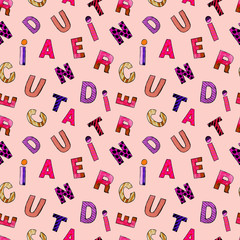 Hand painted seamless pattern with letters. Lovely background for kids