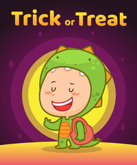 Naklejka premium Boy in monster suit, Halloween character, Vector illustration background