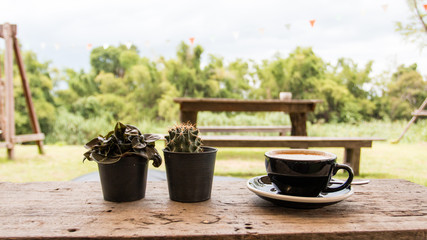 hot coffee in a relax and rest day.Image is soft focus.
