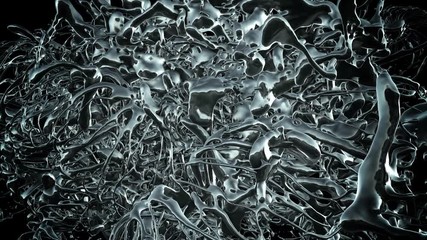 A full frame abstract mercury chrome animation over black background. - Powered by Adobe