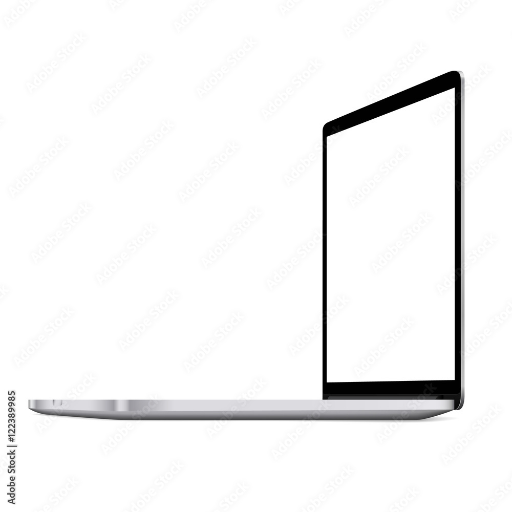 Poster mock up personal laptop computer perspective view on white background