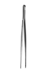metal medical tweezers gray on a white background closeup