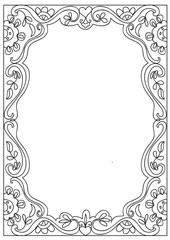 Decorative abstract square a4 format coloring page frame isolated on white
