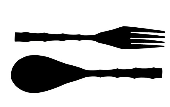 wooden spoon and fork isolated on a white background