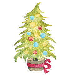 Christmas Tree Evegreen Winter Watercolor Hand-painted Illustration Isolated Holidays
