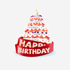 birthday cake with ribbon. birthday concept - vector illustratio