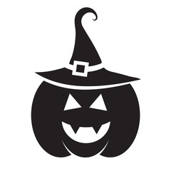 Cute Halloween black pumpkin with hat