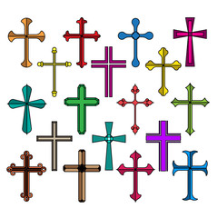 Christian cross icons set on white background