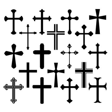 Christian cross icons set on white background