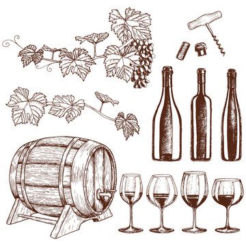 Set of sketch wine icons