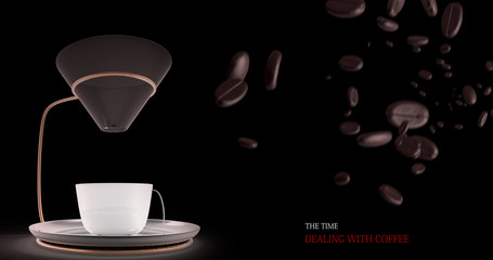 Coffee cup and coffee beans with nice background color