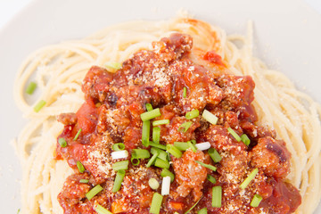 Spaghetti bolognese on a plate