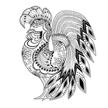 Graphic rooster figure, black and white ornament