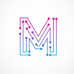 Abstract letter M logo design template,technology,electronics,digital,dot connection cross vector logo icon logotype