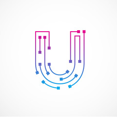 Abstract letter U logo design template,technology,electronics,digital,dot connection cross vector logo icon logotype
