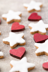 Christmas cookies with small christmas decoration.
