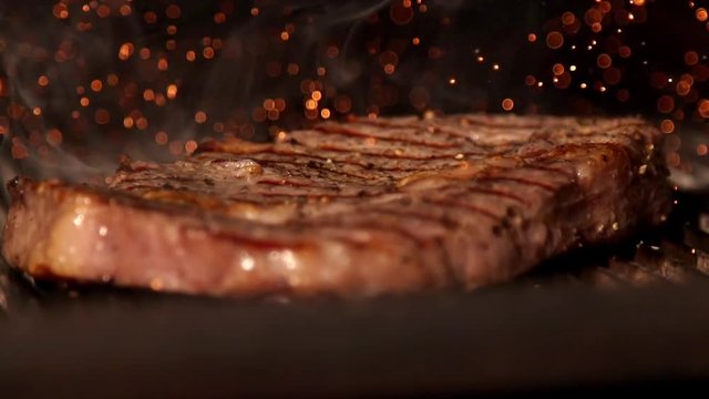 Fried stake in slow motion