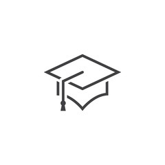 graduation cap line icon, outline mortarboard vector sign, linear pictogram isolated on white, logo illustration