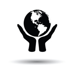 Hands holding planet icon