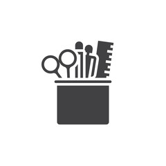 Pencil cup with stationary icon vector, solid sign, pictogram isolated on white, logo illustration