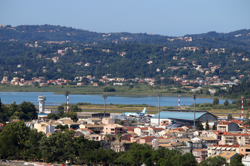 Obraz premium airplane on airport Corfu town Greece
