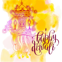 Happy Deepawali watercolor greeting card to indian fire festival