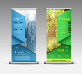 Roll Up Banner Abstract Geometric Colourful Design, Advertising Vector Background