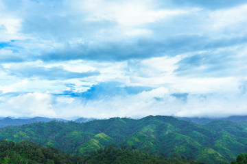 Fototapeta na wymiar gorgeous nature landscape view mountain and sky in a cloud on the weather cool and lush a forest in kanchanaburi province at thailand 