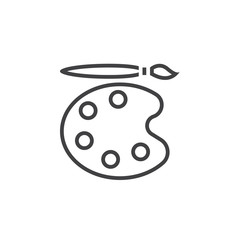 palette and brush line icon, outline vector sign, linear pictogram isolated on white, logo illustration