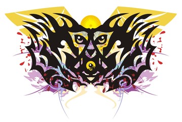 Grunge flaming young dragon head