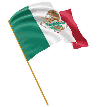 3D Mexican flag with fabric surface texture. White background. Image with clipping path
