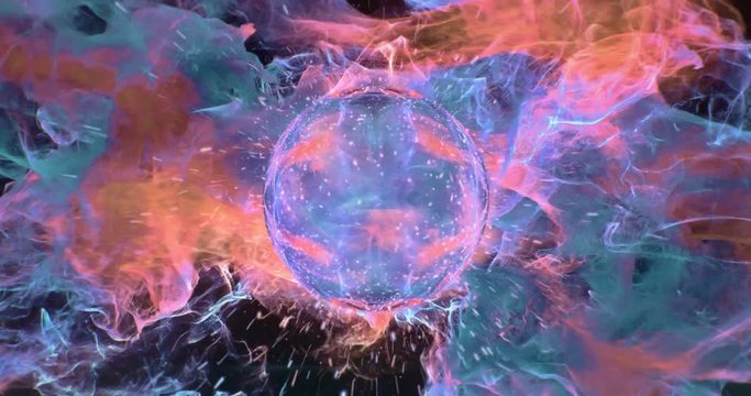 Motion Background VJ Loop - Dark Cyan Orange Lens Sphere Particles 4k