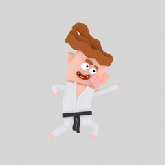 3d illustration. Boy practicing karate