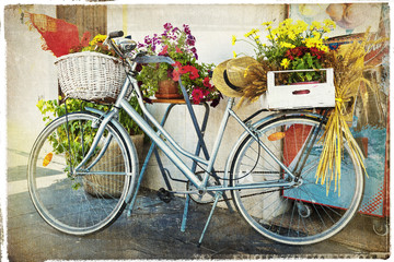 Fototapeta na wymiar vintage card with bike and flowers