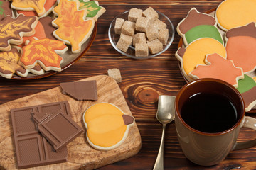 Autumn Style. Homebaked Decorated Sugar Cookies With Royal Icing