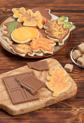 Autumn Style. Homebaked Decorated Sugar Cookies With Royal Icing