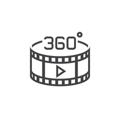 Fototapeta na wymiar 360 degree panoramic video sign. line icon, outline vector logo illustration, linear pictogram isolated on white