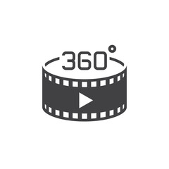 Fototapeta na wymiar 360 degree panoramic video sign. vector icon, solid logo illustration, pictogram isolated on white