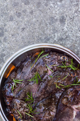 Black Sea scorpion fish or marine ruff with carrot and rosemary