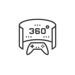 360 degree panoramic video game line icon, outline vector logo illustration, linear pictogram isolated on white © alekseyvanin