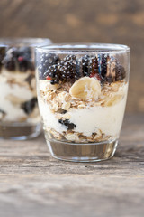 Dessert with chia seeds and blackberries
