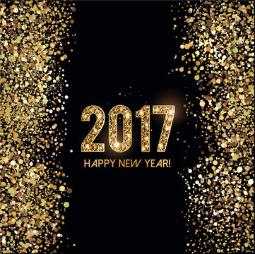2017 New Year card with glittering background and gold dust