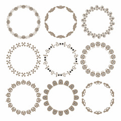 Cute beige Halloween circle border pattern emblems set on white