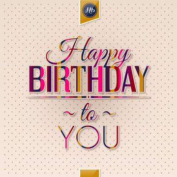 Happy birthday greeting card, stripes lettering on dotted background. Vector illustration.